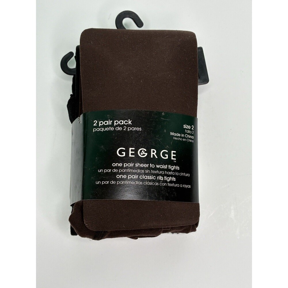 Womens George 2 Pair Pack 1 Pair Rib Black T 1 Pair Brown Sheer Size 2 Tights